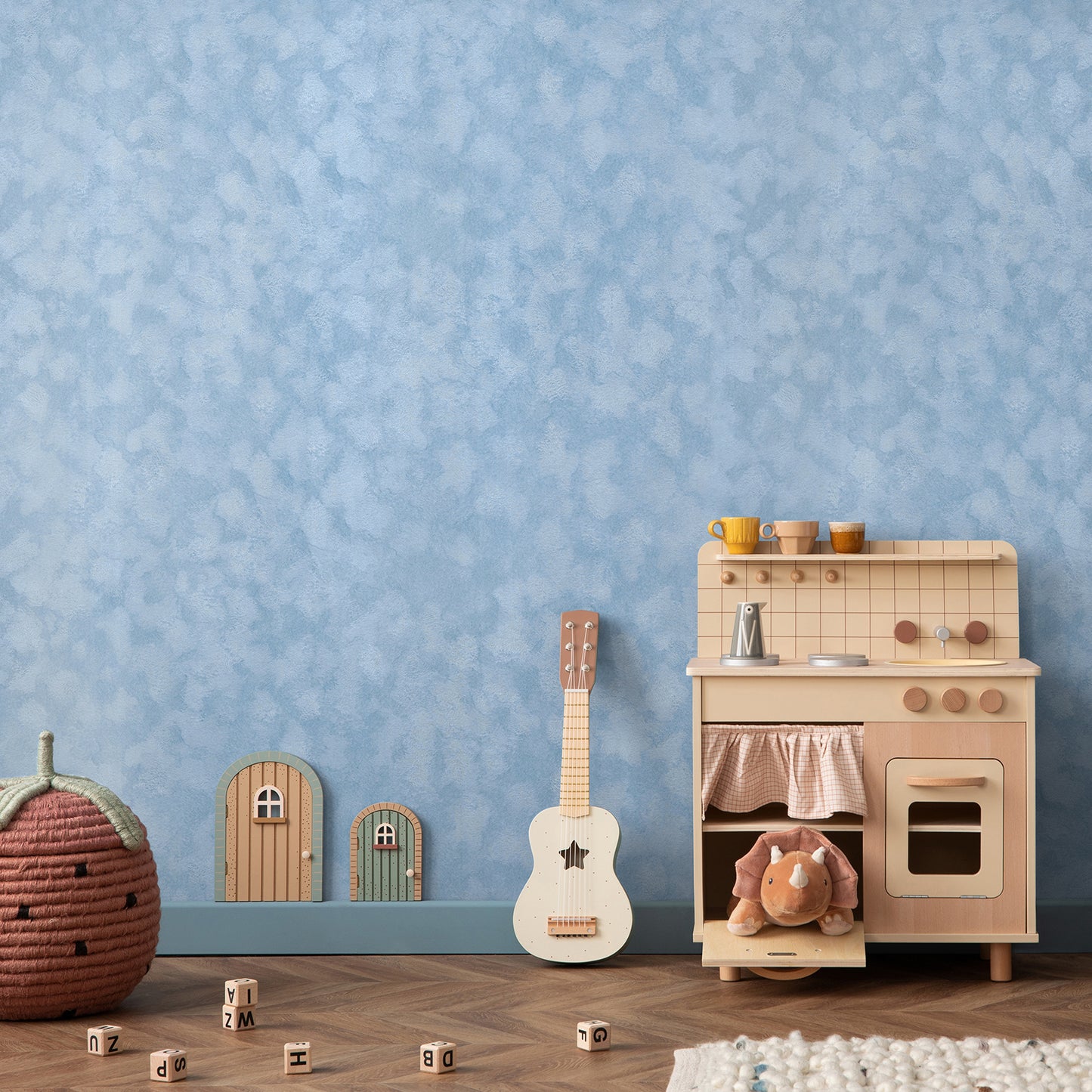 Light Blue Removable Velvet Wallpaper