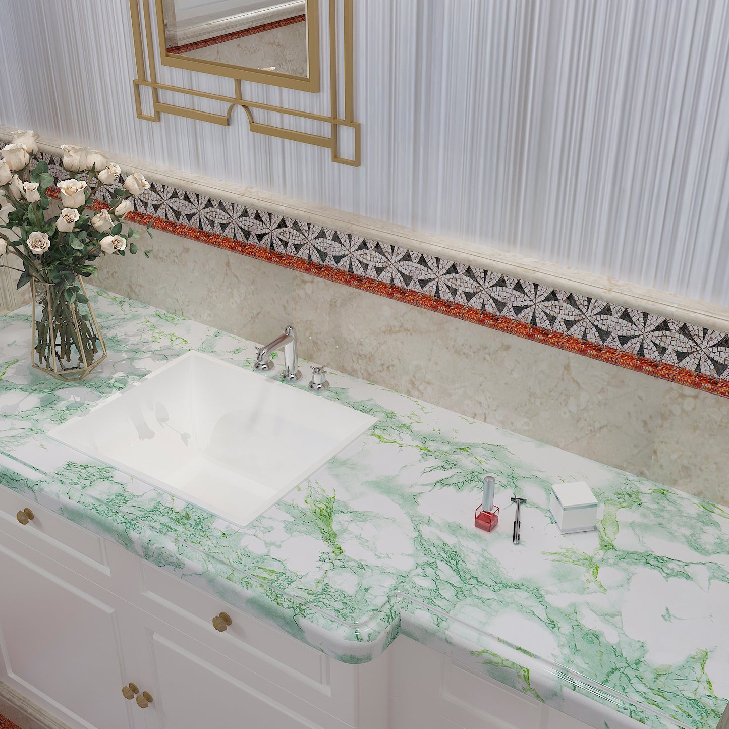 Green Marble Peel and Stick Contact Paper