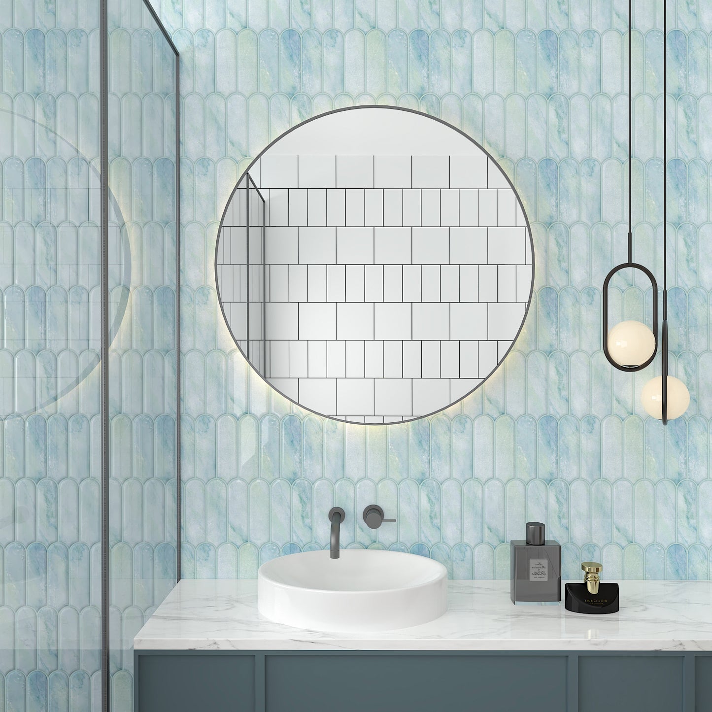 3D Blue Fish Scale Marble Backsplash Tile