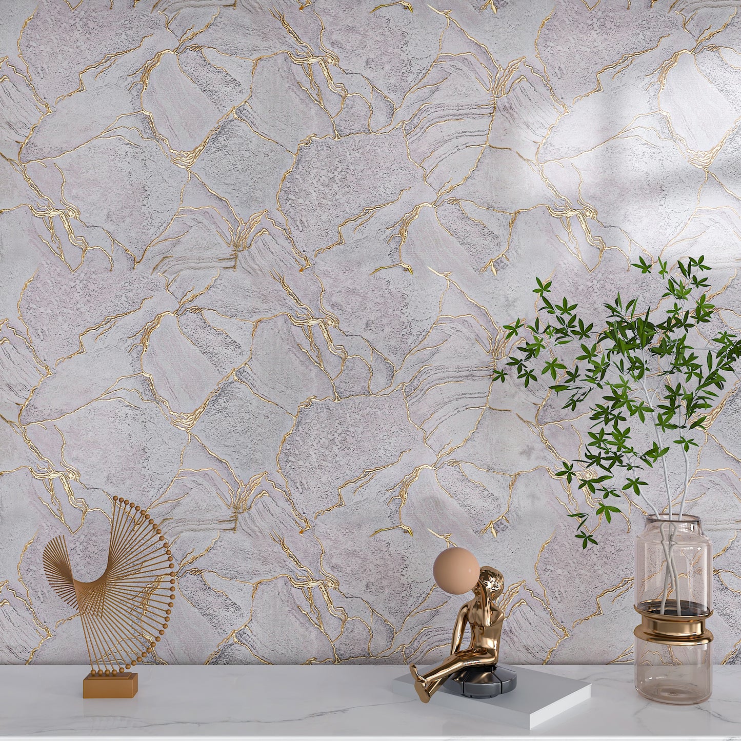 Glossy Purple Gold Marble Contact Paper