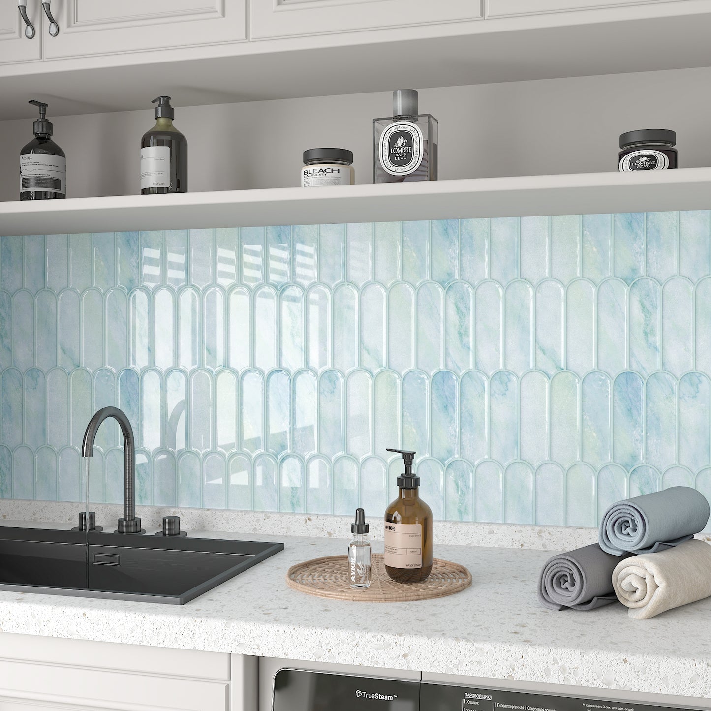 3D Blue Fish Scale Marble Backsplash Tile