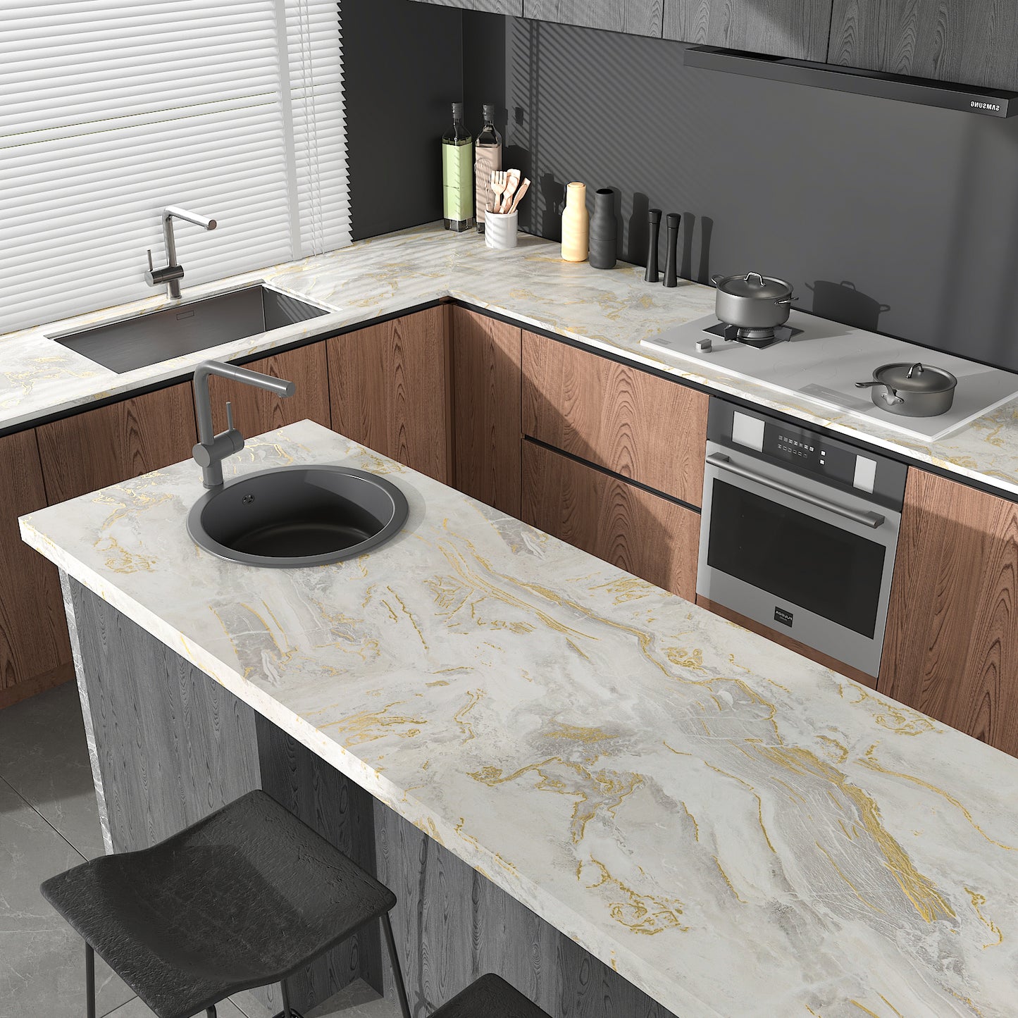 Matte Beige Gold Marble Peel and Stick Contact Paper