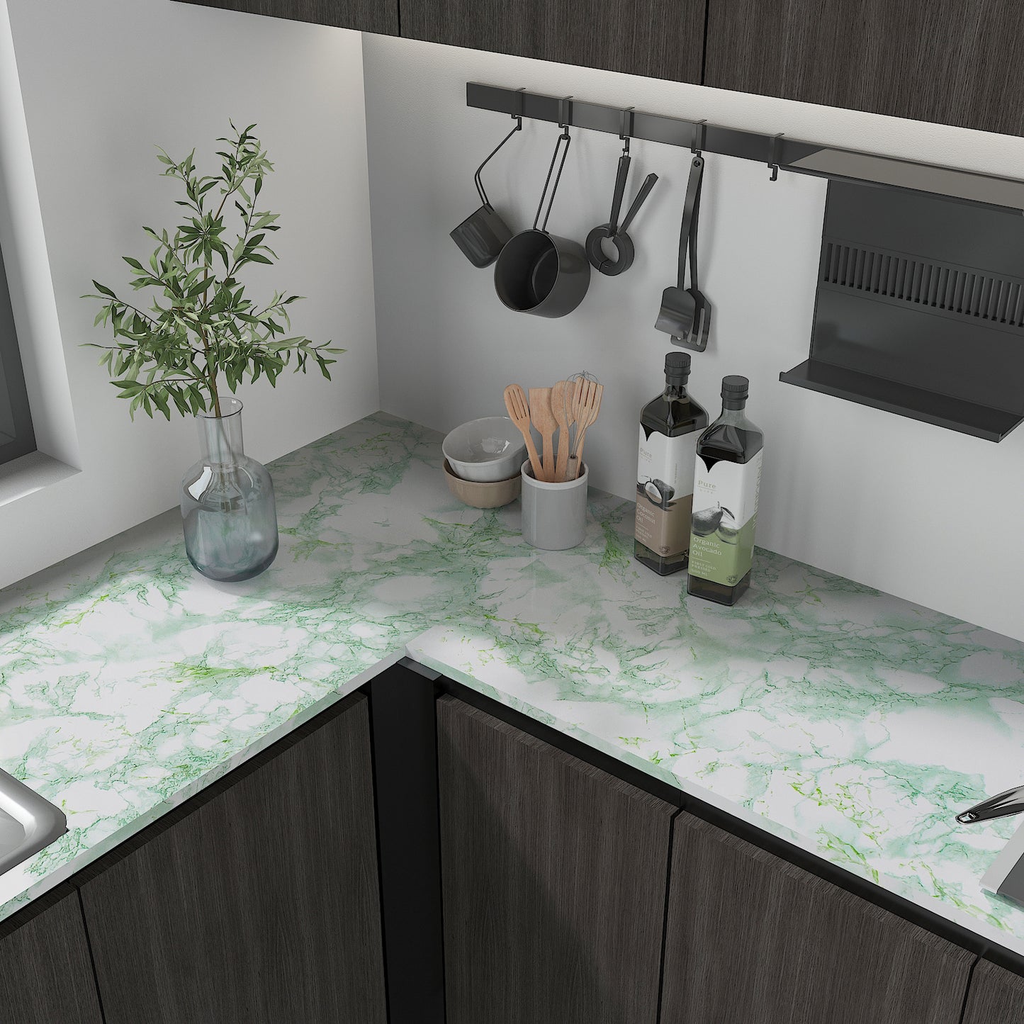 Green Marble Peel and Stick Contact Paper