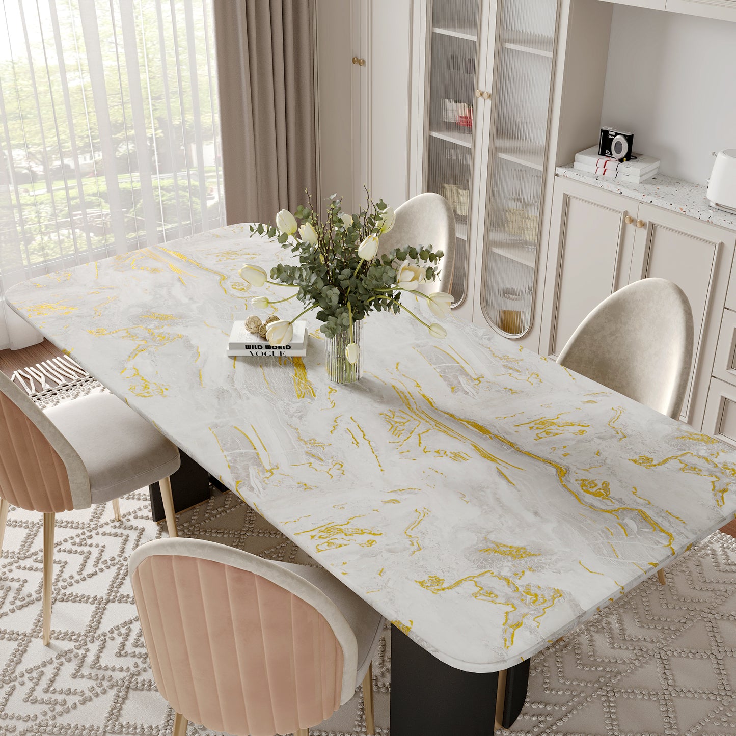 Matte Beige Gold Marble Peel and Stick Contact Paper