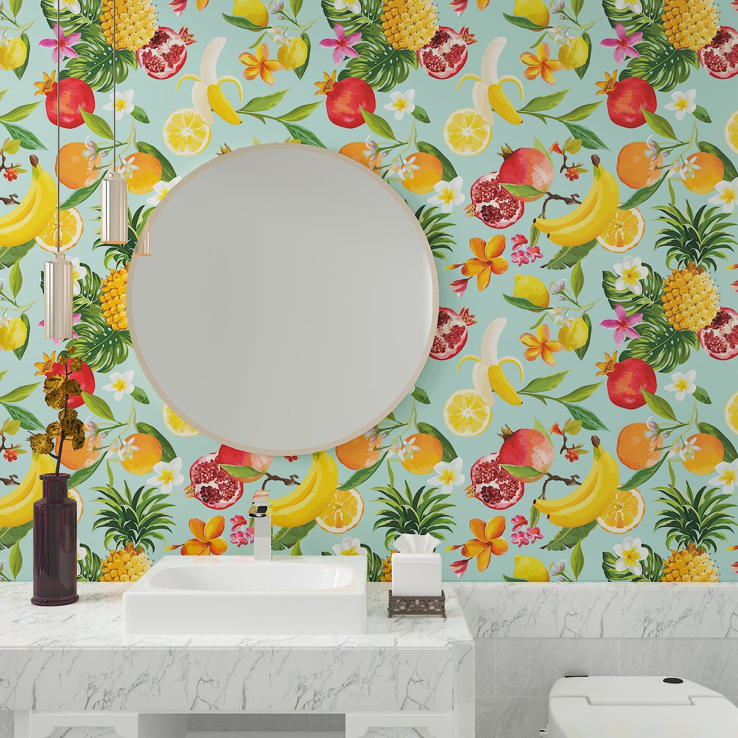 Decorative Lemon Citrus Floral Wallpaper