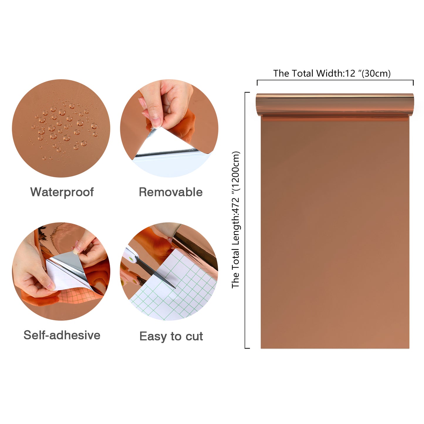 Copper Peel and Stick Vinyl Mirror Sticker