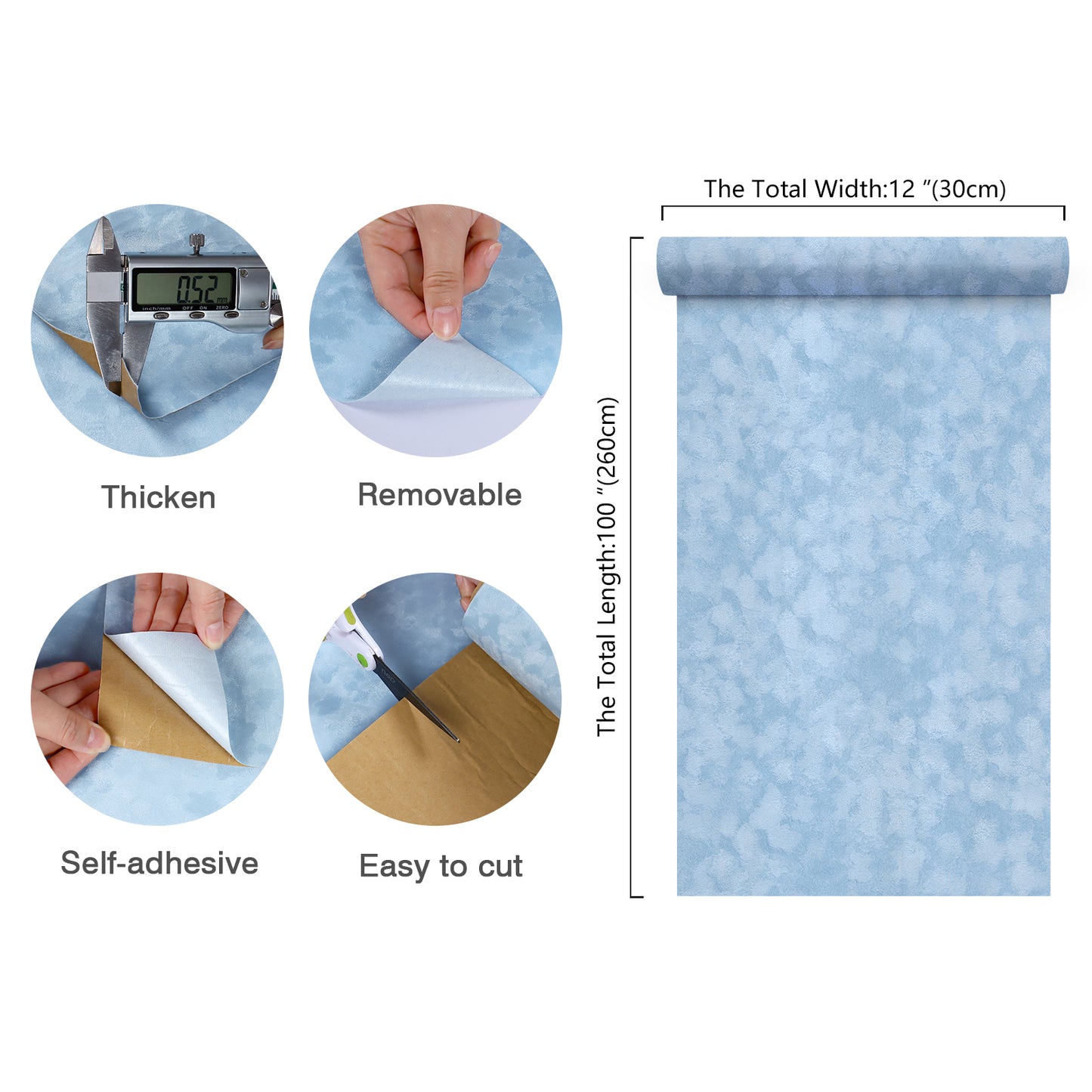 Light Blue Removable Velvet Wallpaper