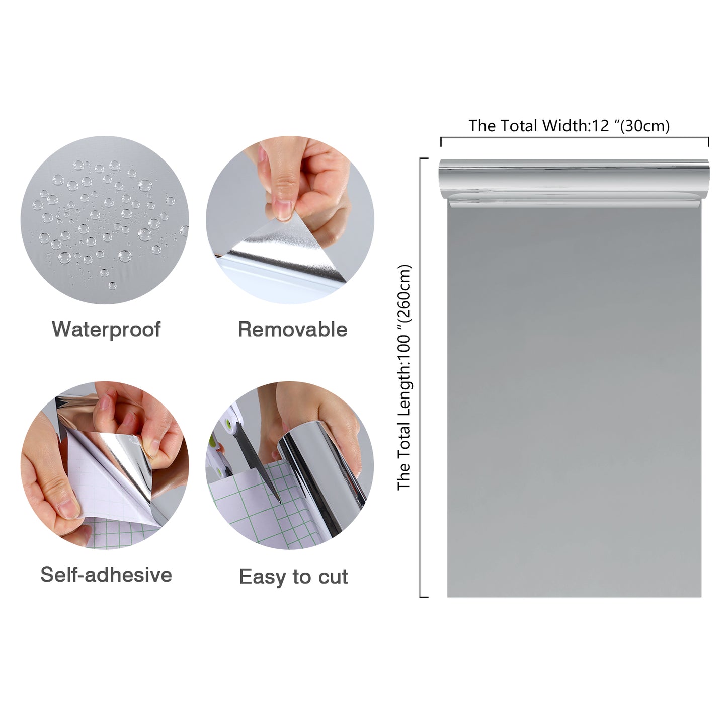 Reflective Silver Peel and Stick Vinyl Mirror Sticker