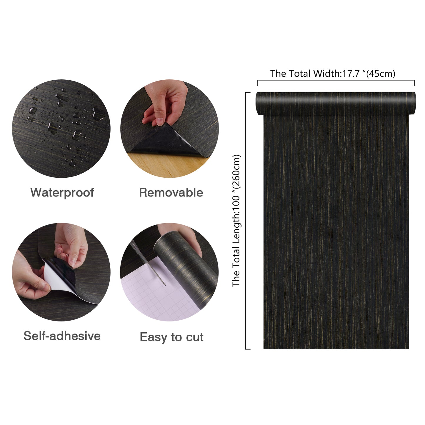 Gold Black Wood Peel and Stick Contact Paper