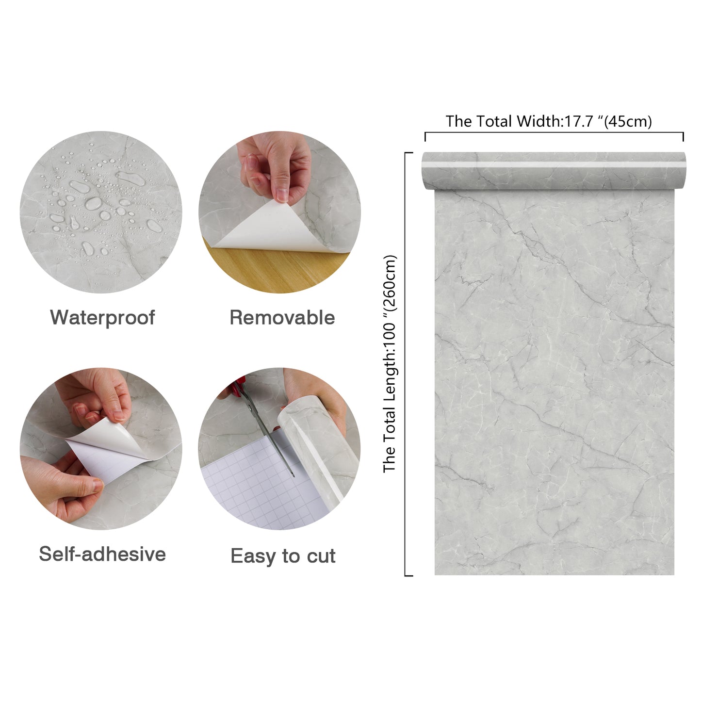 Light Grey Marble Peel and Stick Contact Paper
