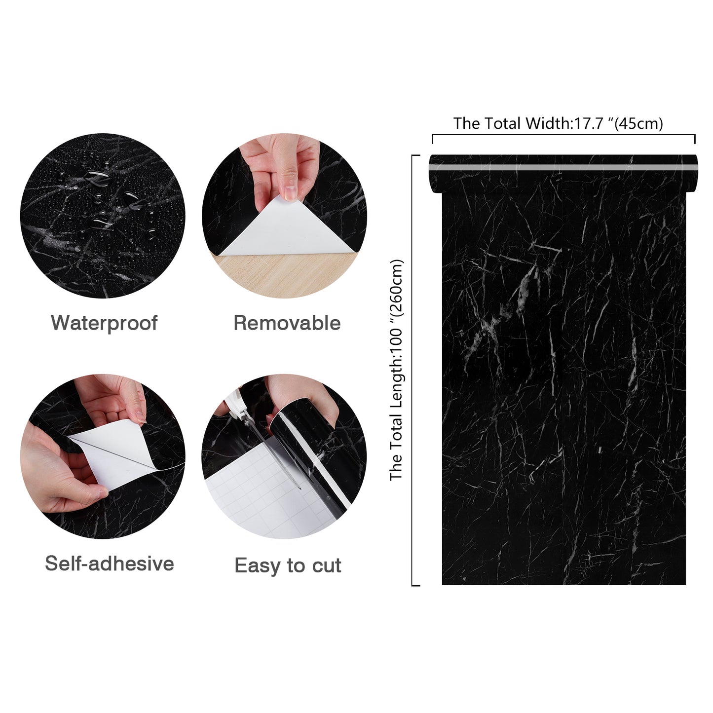 Black Marble Countertop Peel and Stick Wallpaper