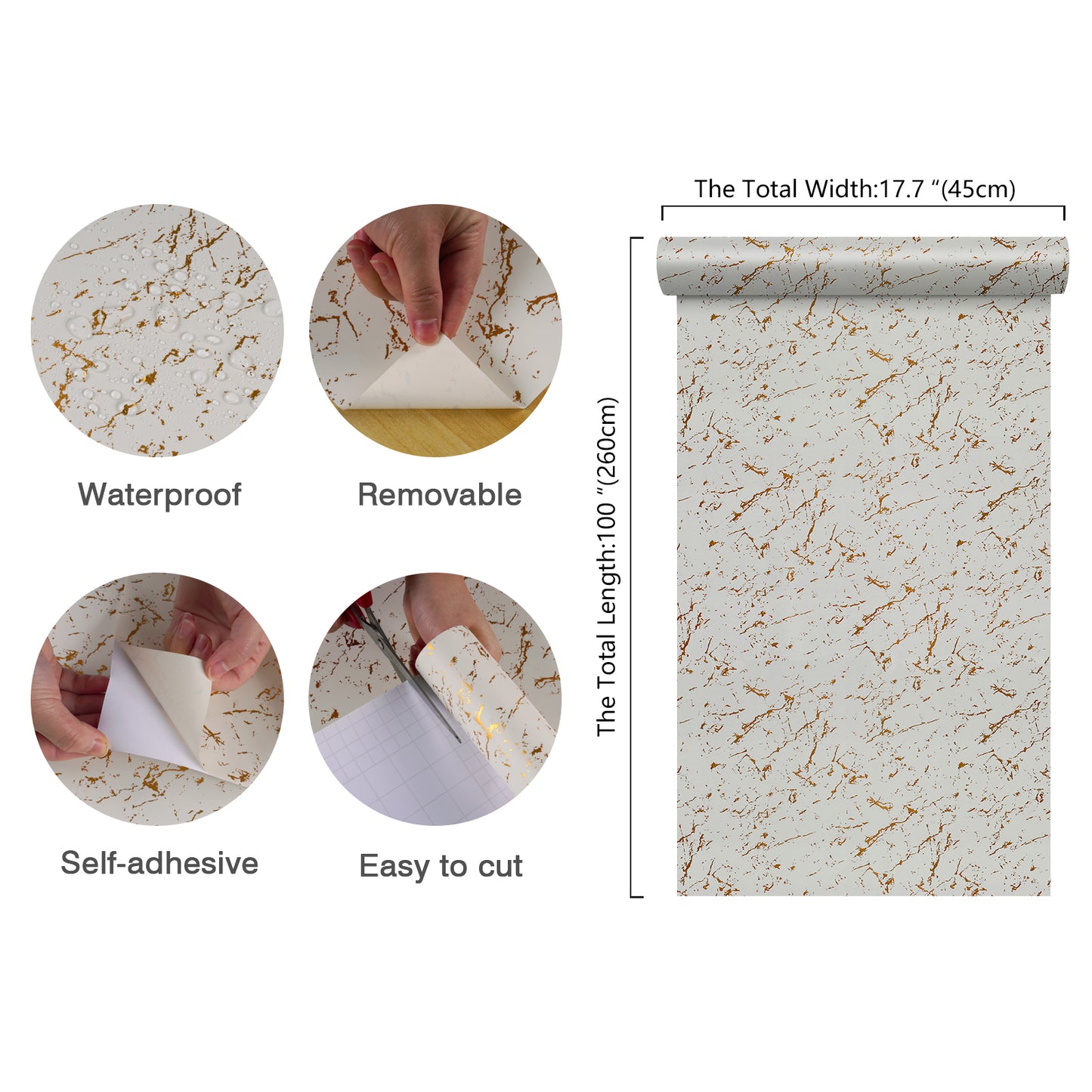 Matte White Gold Marble Contact Paper