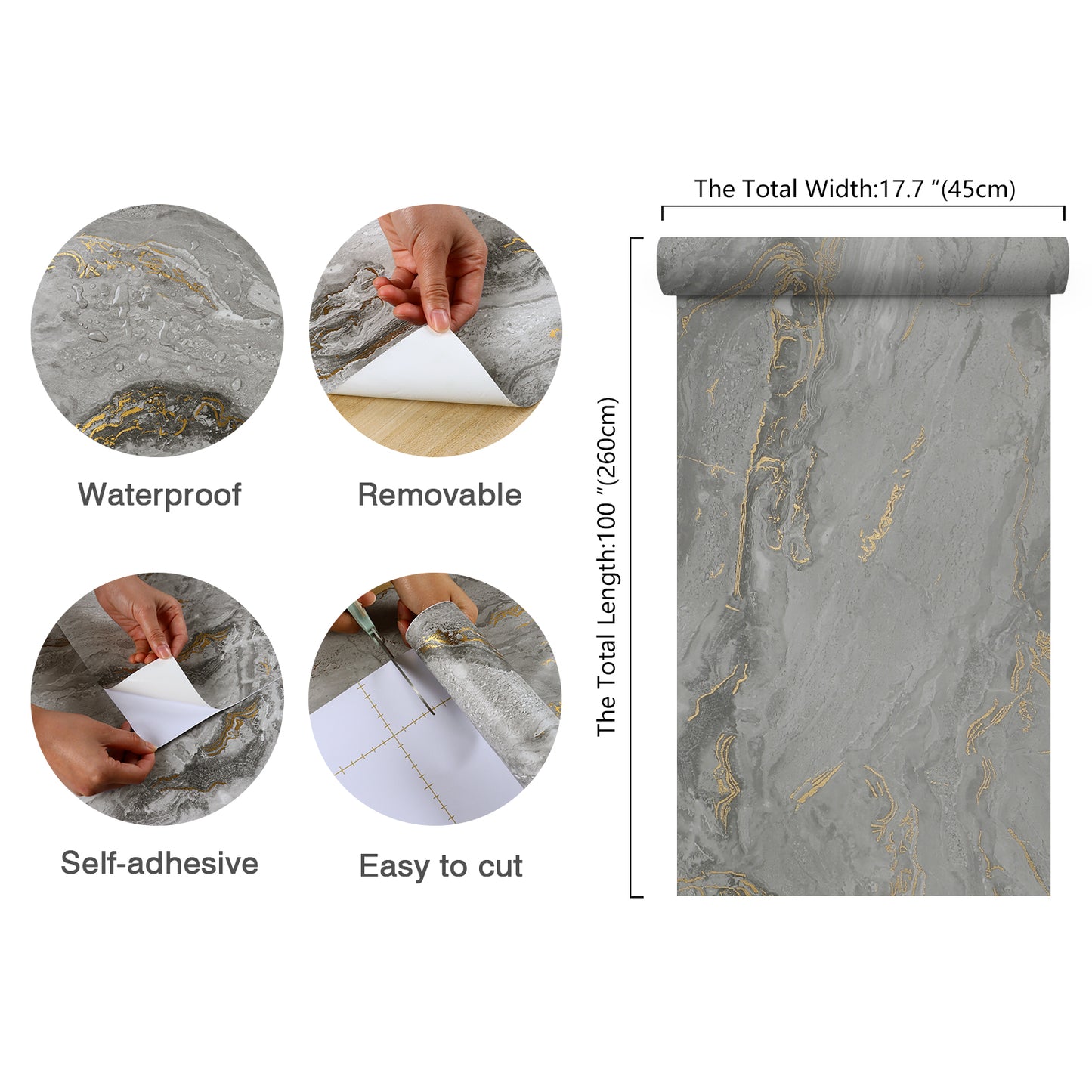 Matte Light Grey and Gold Marble Wallpaper