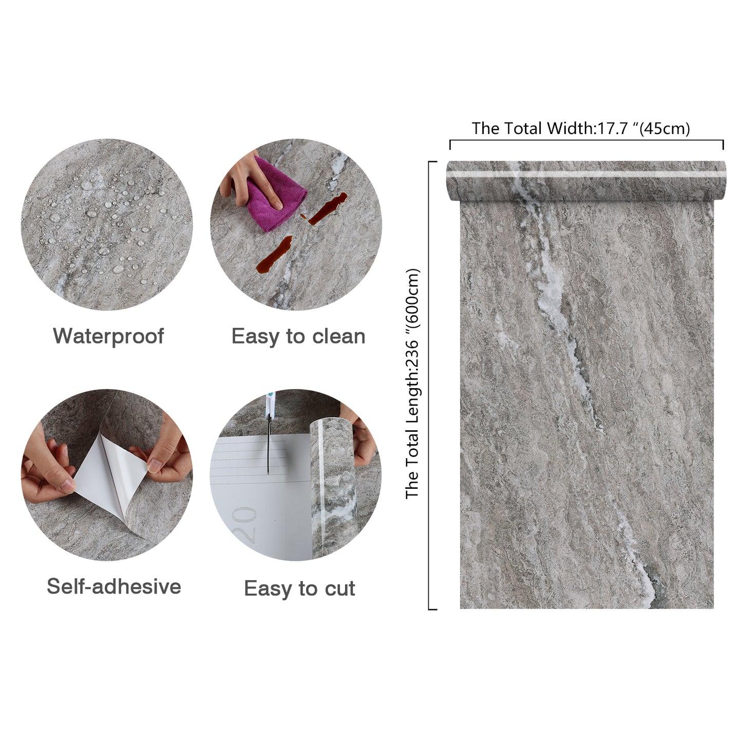 Grey Marble Peel and Stick Contact Paper