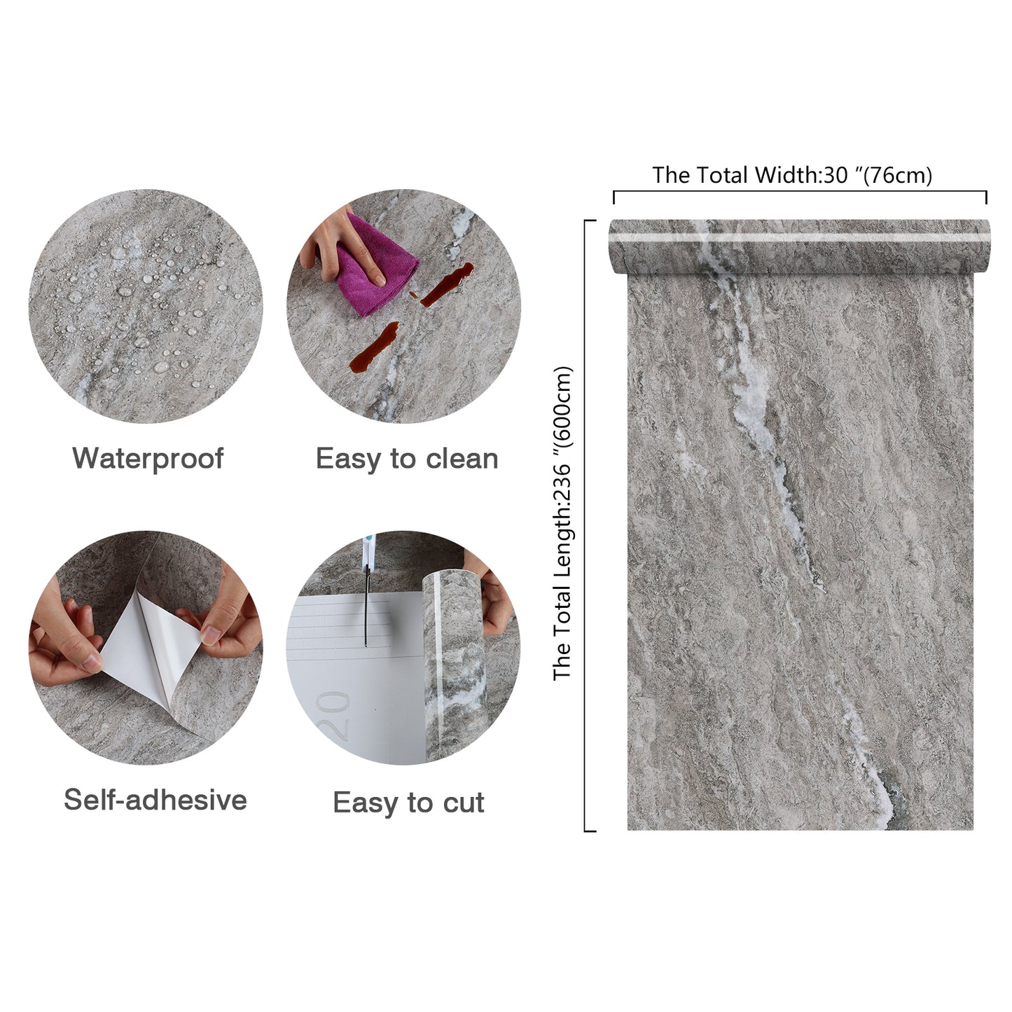 Grey Marble Peel and Stick Contact Paper
