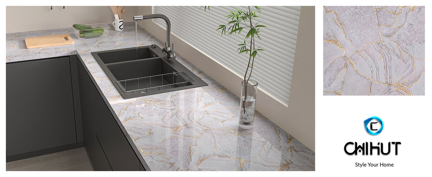 Glossy Purple Gold Marble Contact Paper