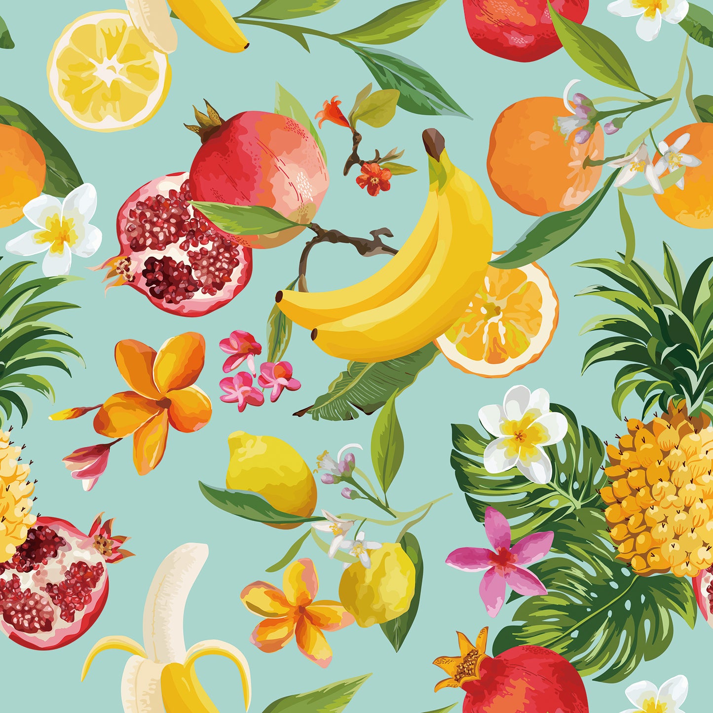 Decorative Lemon Citrus Floral Wallpaper