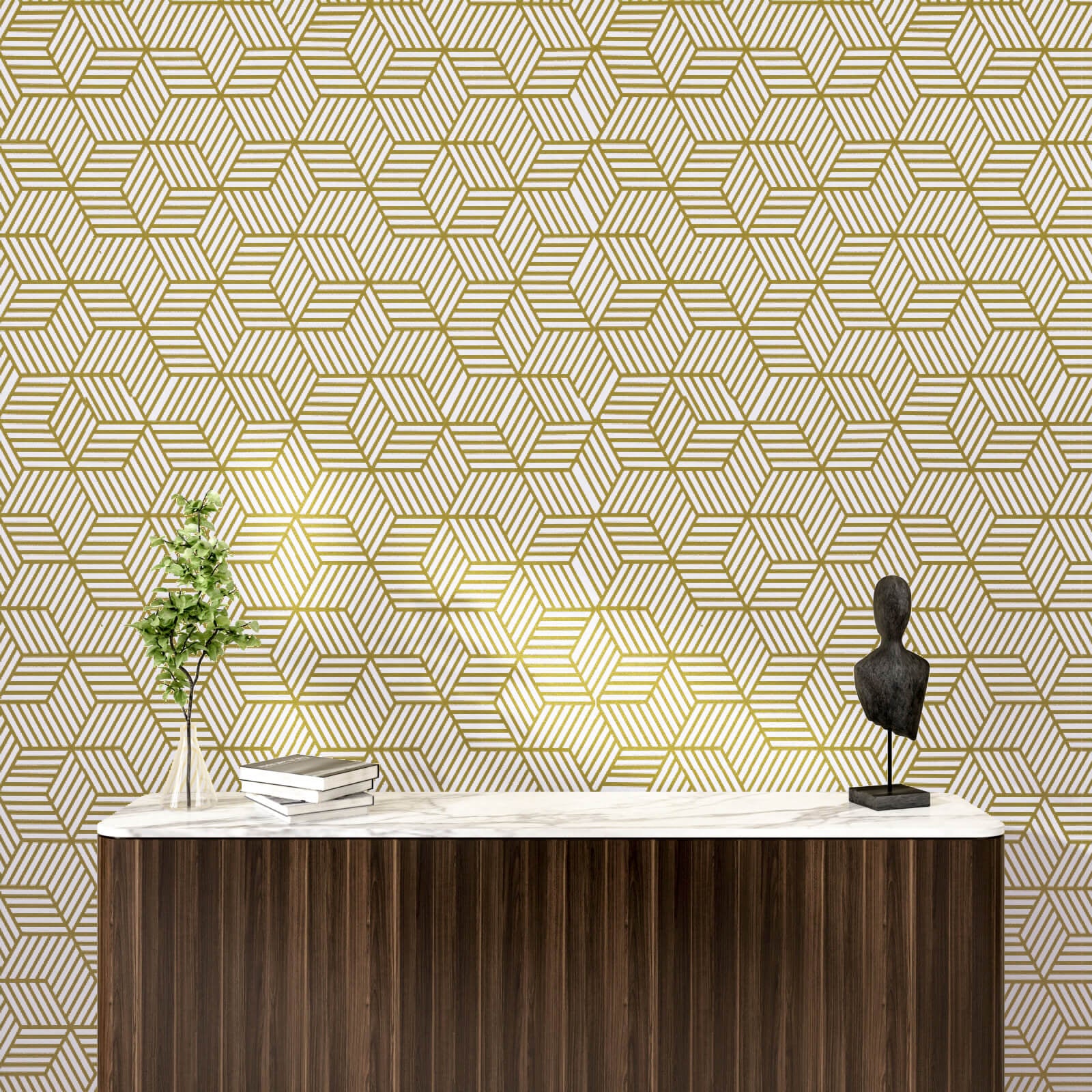 Gold Geometric Hexagon Wallpaper – CHIHUT