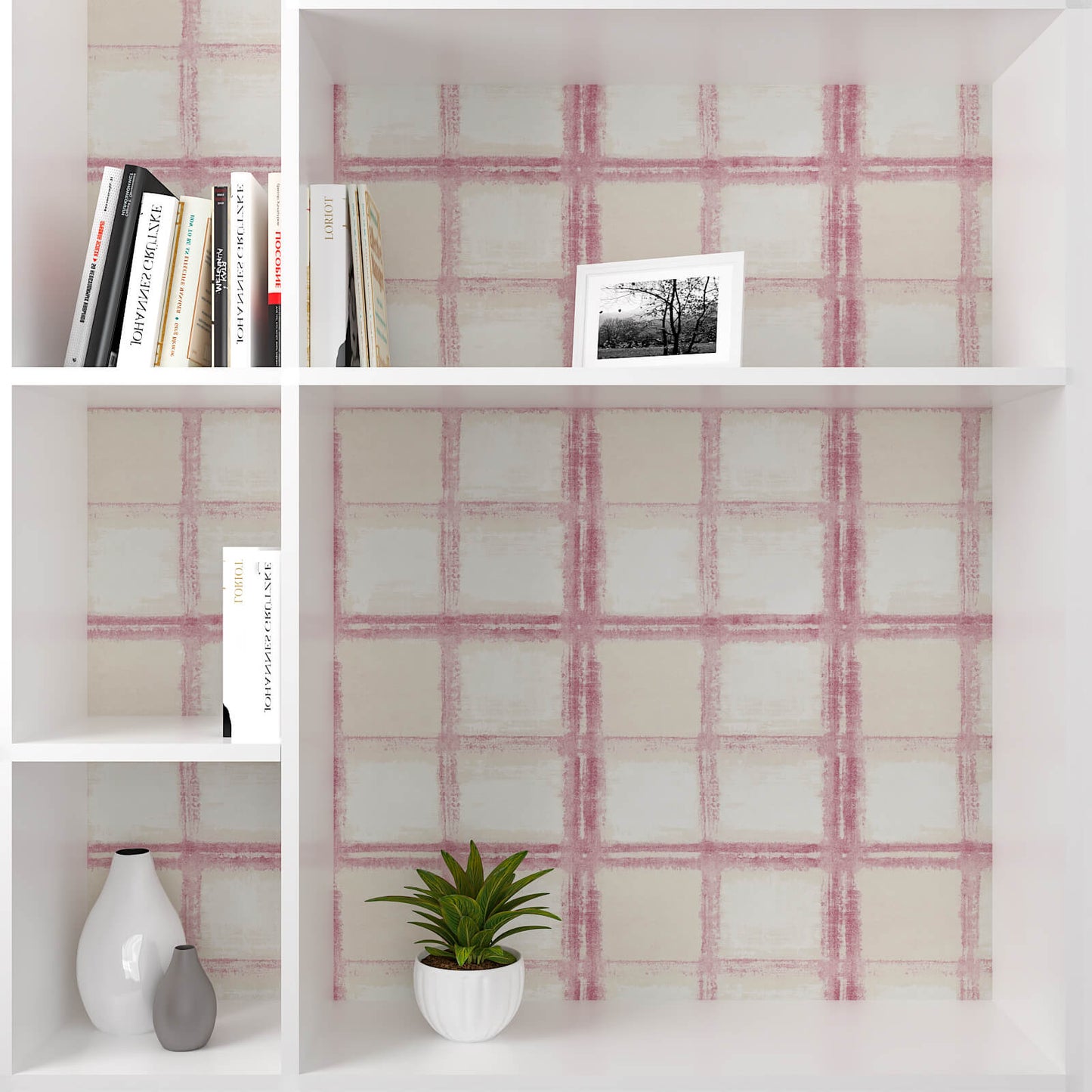 removable-pink-and-white-plaid-wall-paper-for-shelf-liner