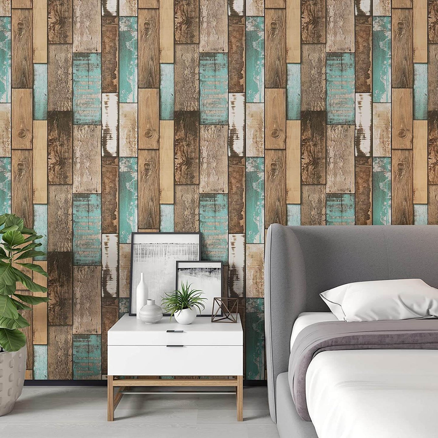 self-adhesive-wood-plank-wallpaper-for-bedroom-green-and-brown-wood-grain