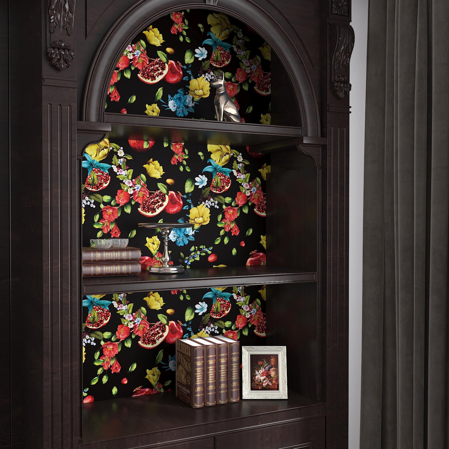 black-floral-vinyl-paper-for-shelf-lining