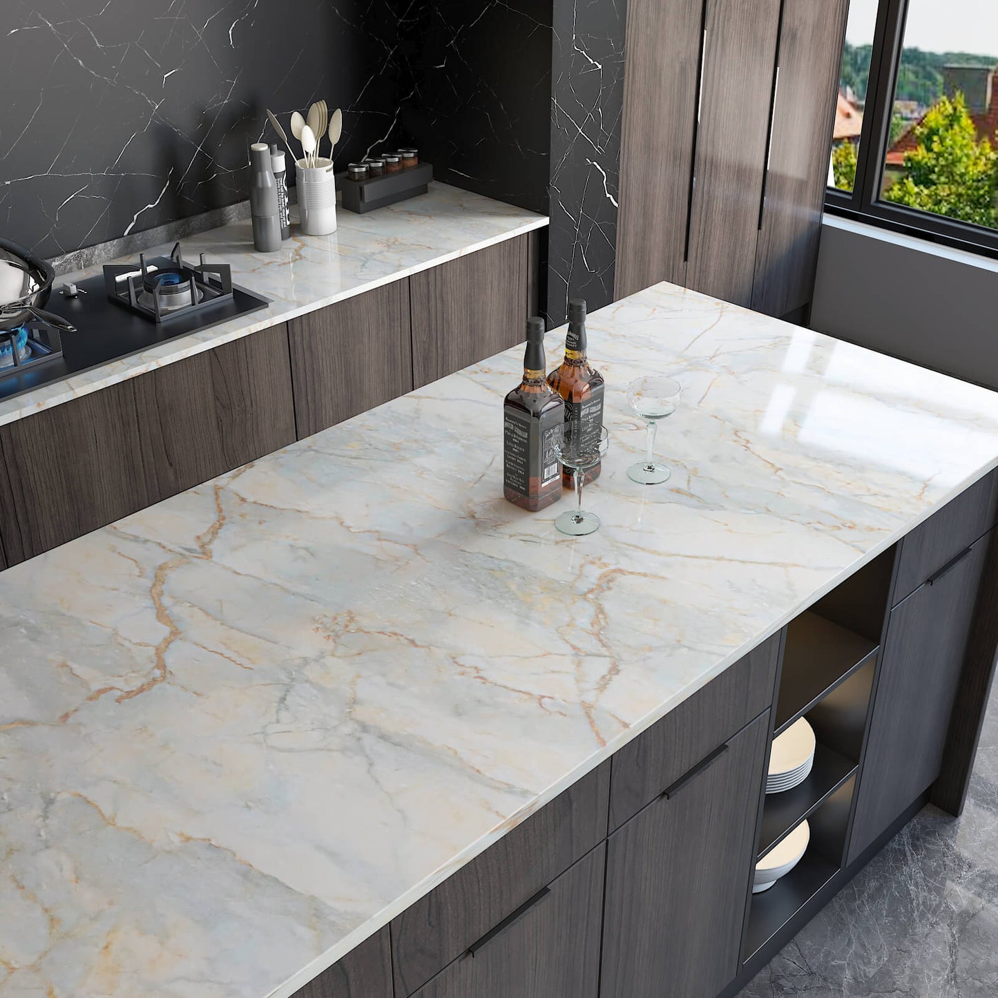 glossy-marble-contact-paper-for-kitchen-island-countertops