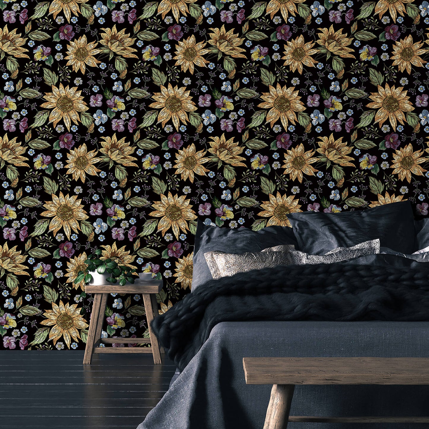 multicolor-flower-wallpaper-for-bedroom-accent-walls