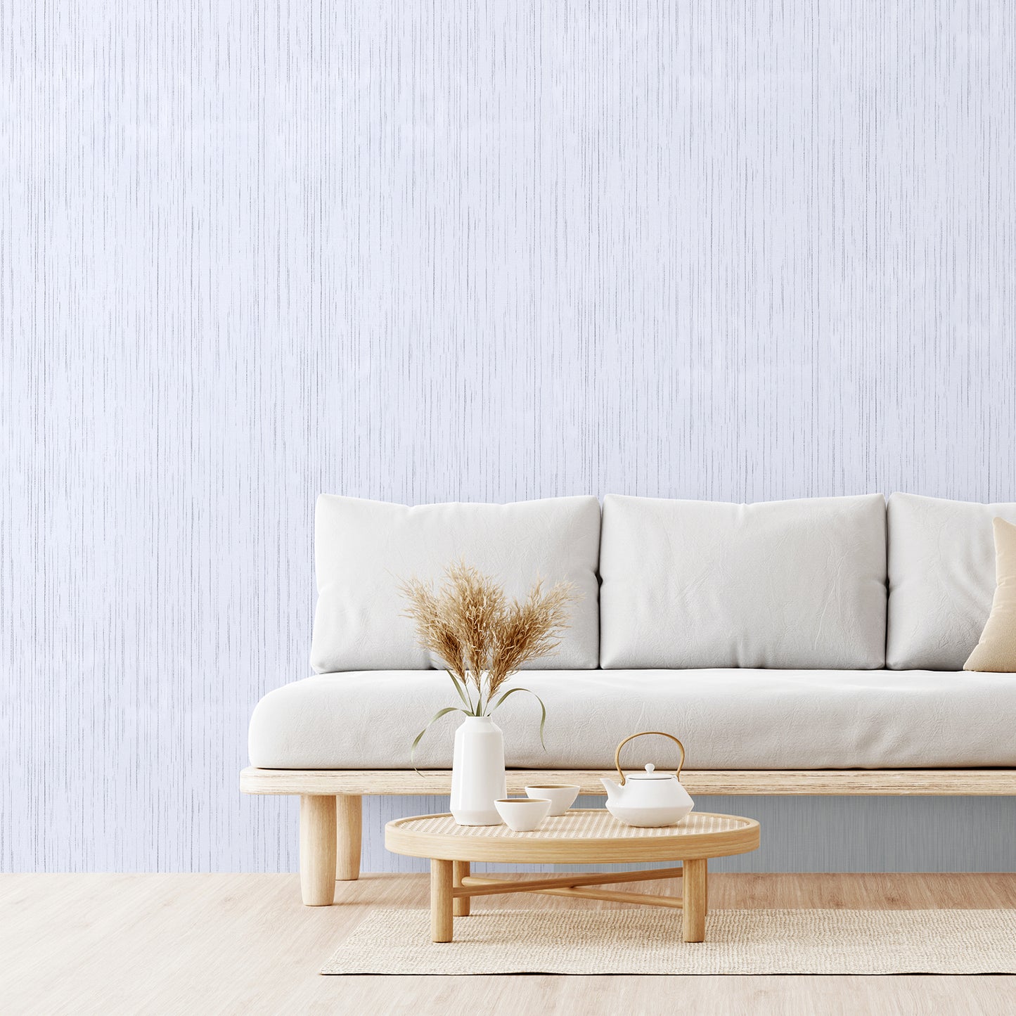 White Textured Grasscloth Wallpaper