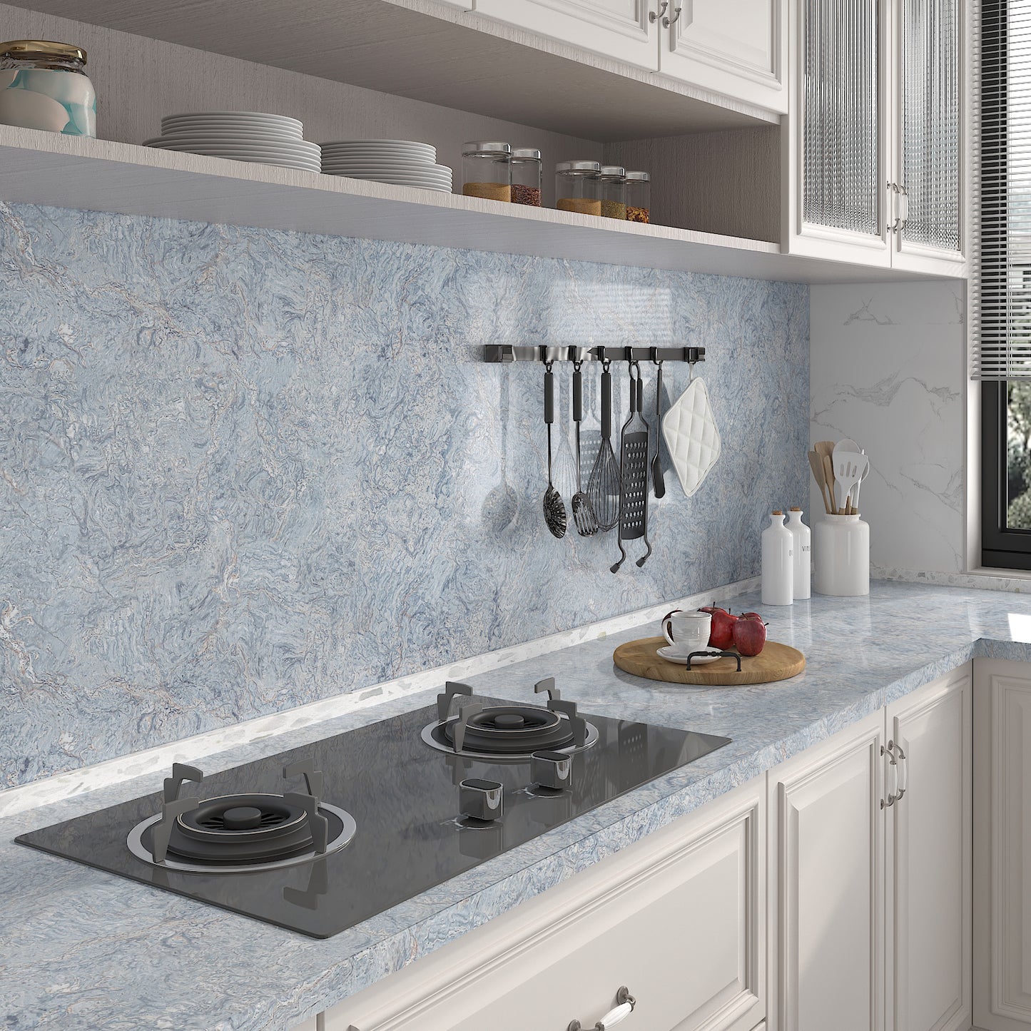 Glossy Blue Marble Peel and Stick Contact Paper