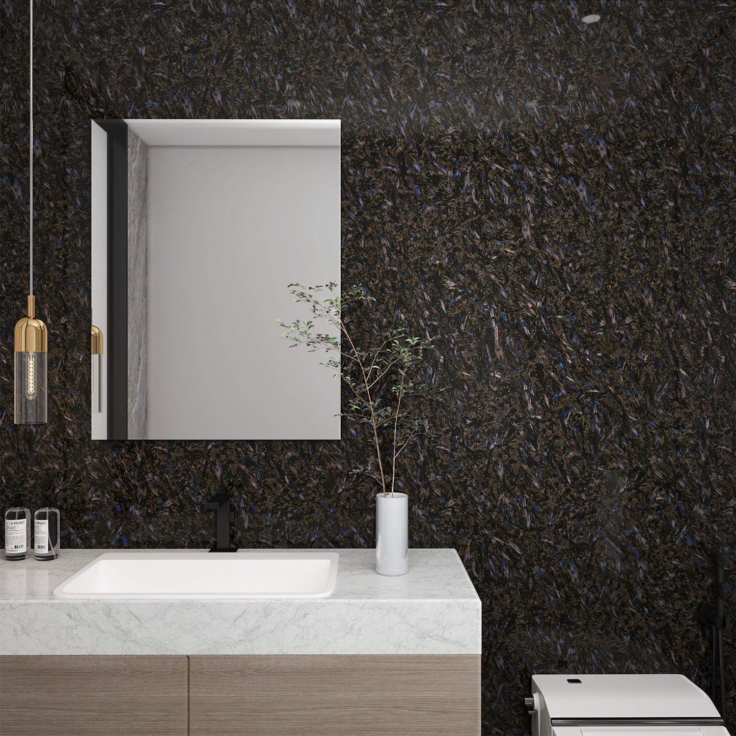 Glossy Black Blue Marble Contact Paper