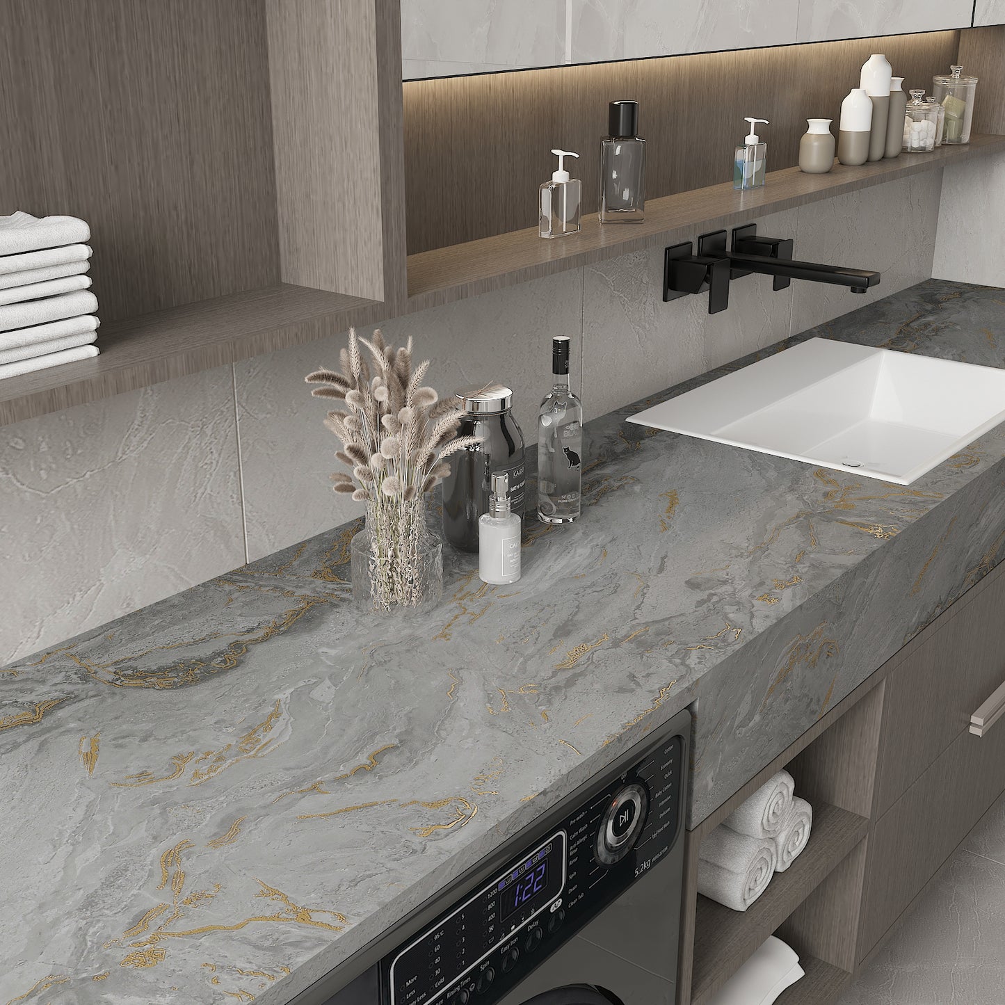 Matte Light Grey and Gold Marble Wallpaper