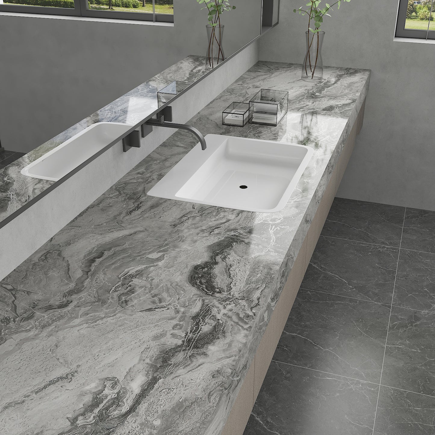 Glossy Light Grey Marble Wallpaper