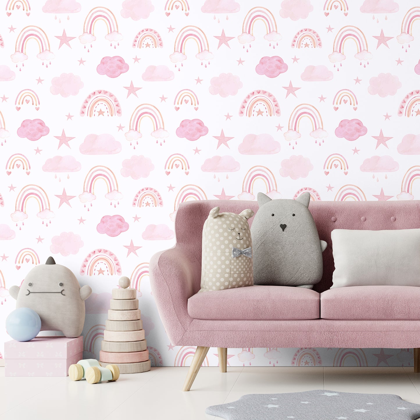 Watercolor Pink Rainbow Peel and Stick Wallpaper