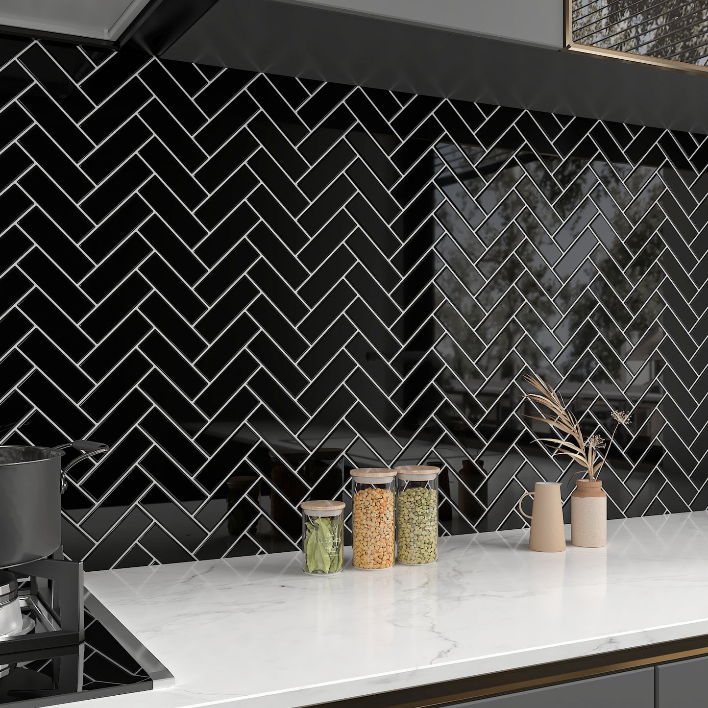 Black Waterproof Backsplash Tile