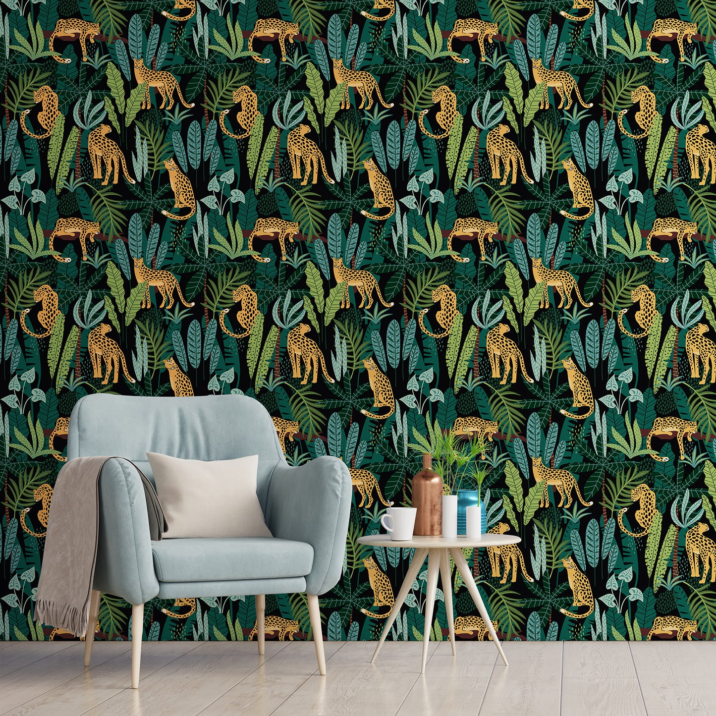 Green Leaf Leopard King Peel and Stick Wallpaper
