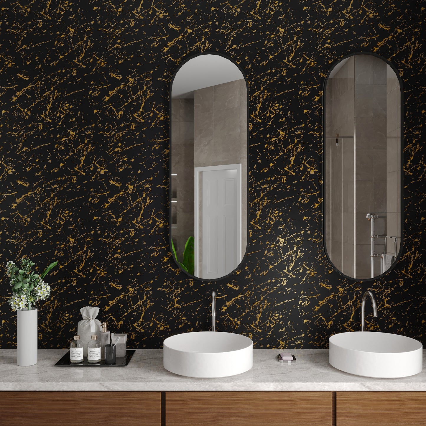 Matte Black Gold Marble Contact Paper