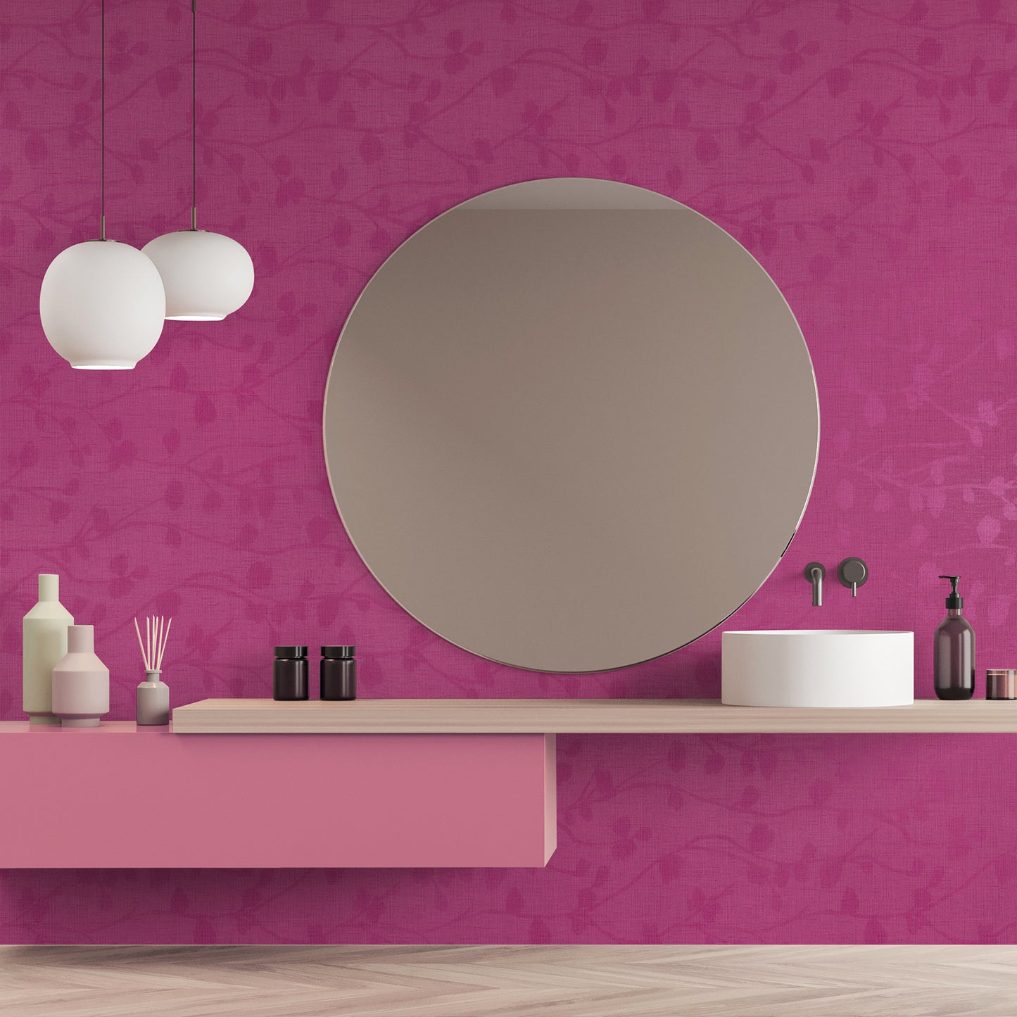 Hot Pink Silk Embossed Wallpaper