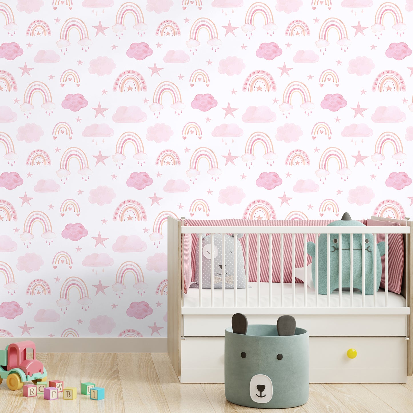 Watercolor Pink Rainbow Peel and Stick Wallpaper
