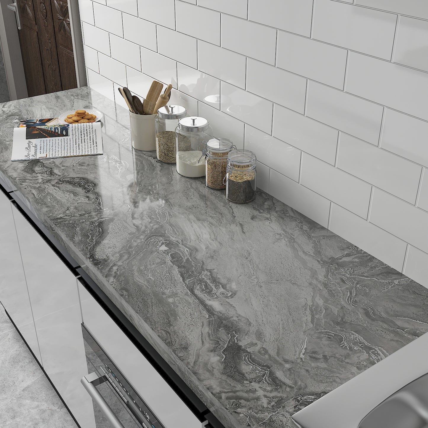 Glossy Light Grey Marble Wallpaper