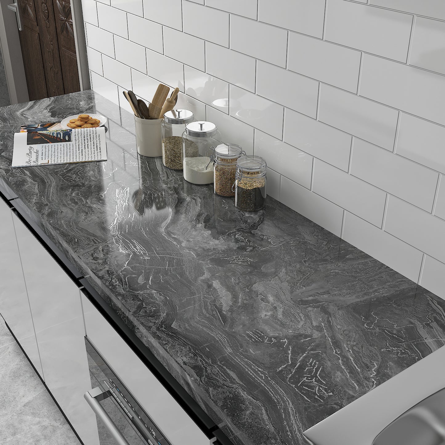 Glossy Grey Marble Wallpaper