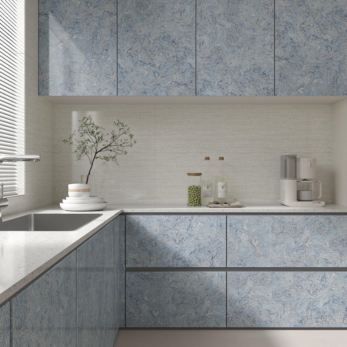 Glossy Blue Marble Peel and Stick Contact Paper