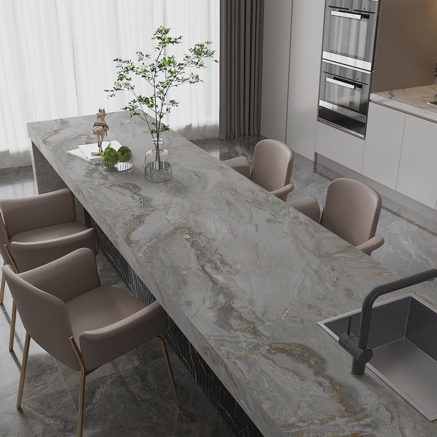 Matte Light Grey and Gold Marble Wallpaper