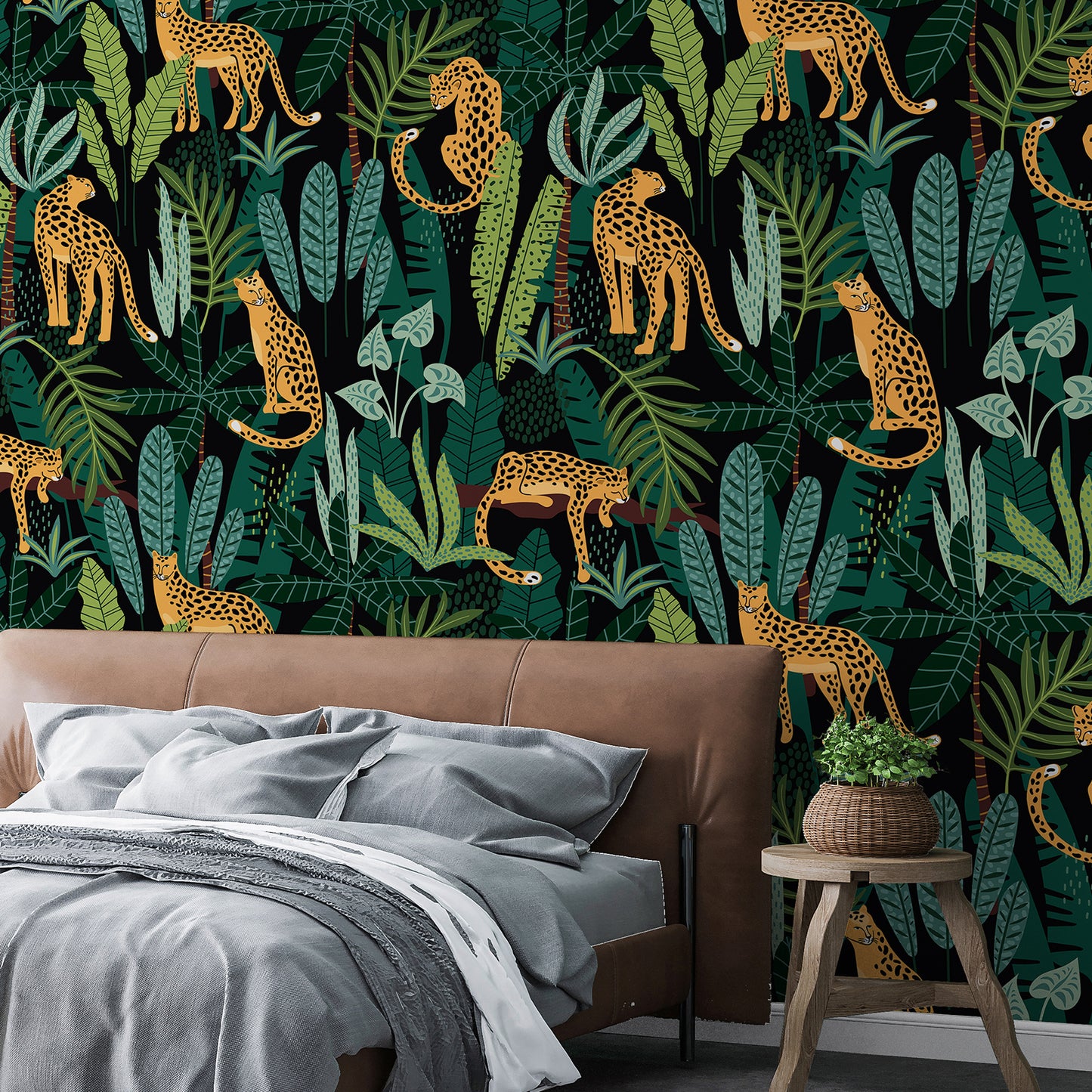 Green Leaf Leopard King Peel and Stick Wallpaper