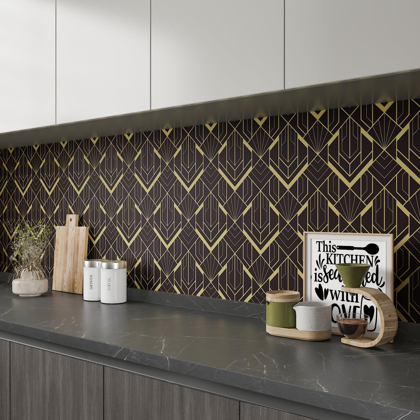 Modern Black and Gold Peel and Stick Wallpaper