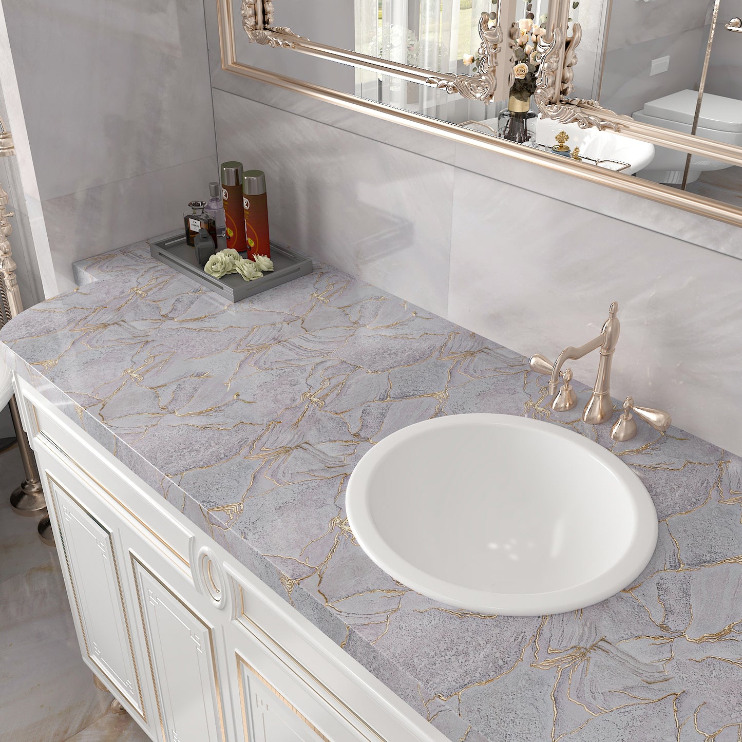 Glossy Purple Gold Marble Contact Paper