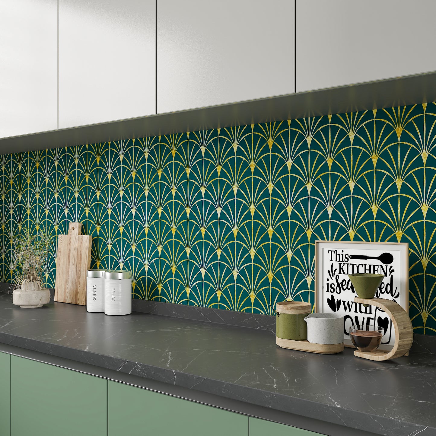 Emerald Green Geometric Peel and Stick Wallpaper