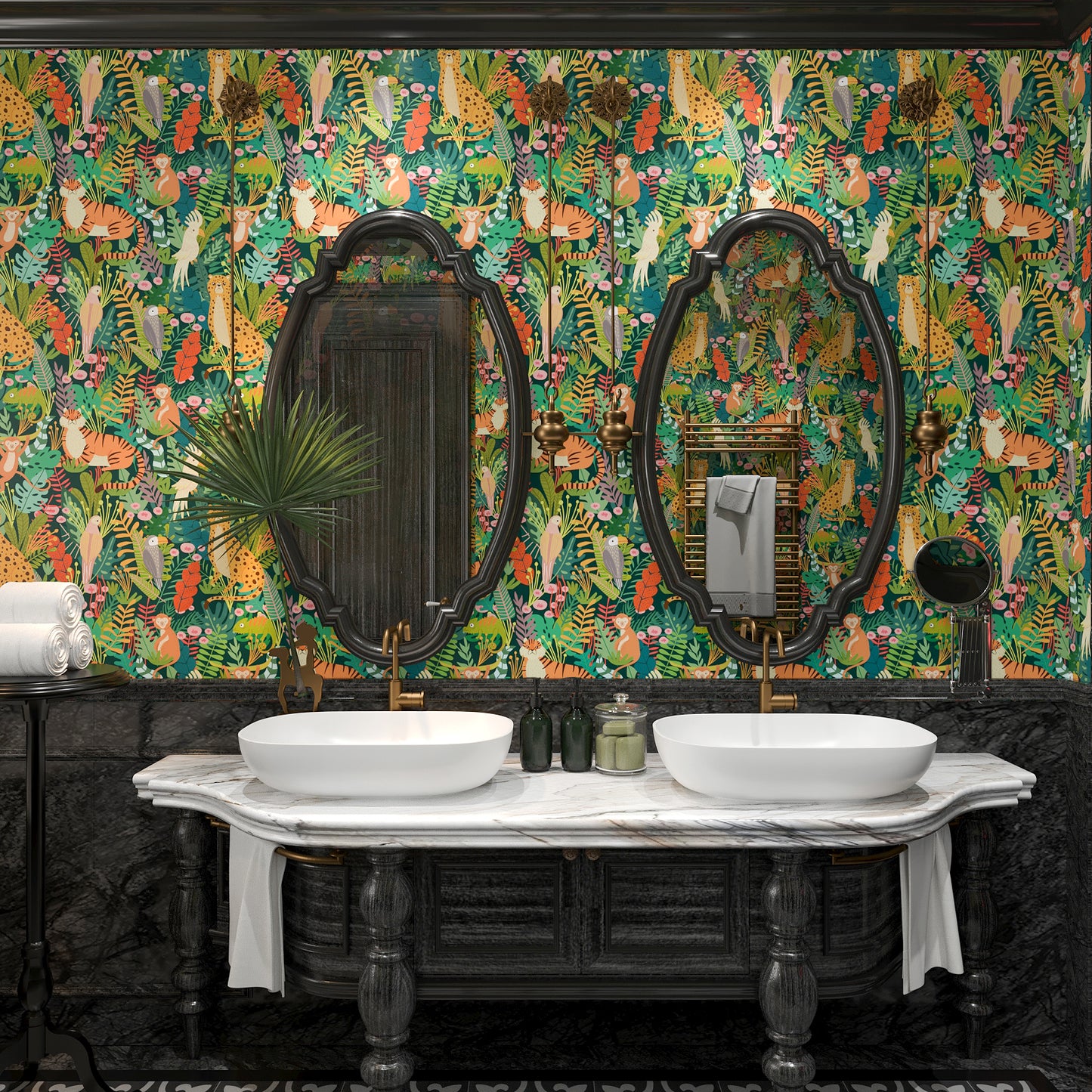 Jungle Animals Nursery Floral Wallpaper