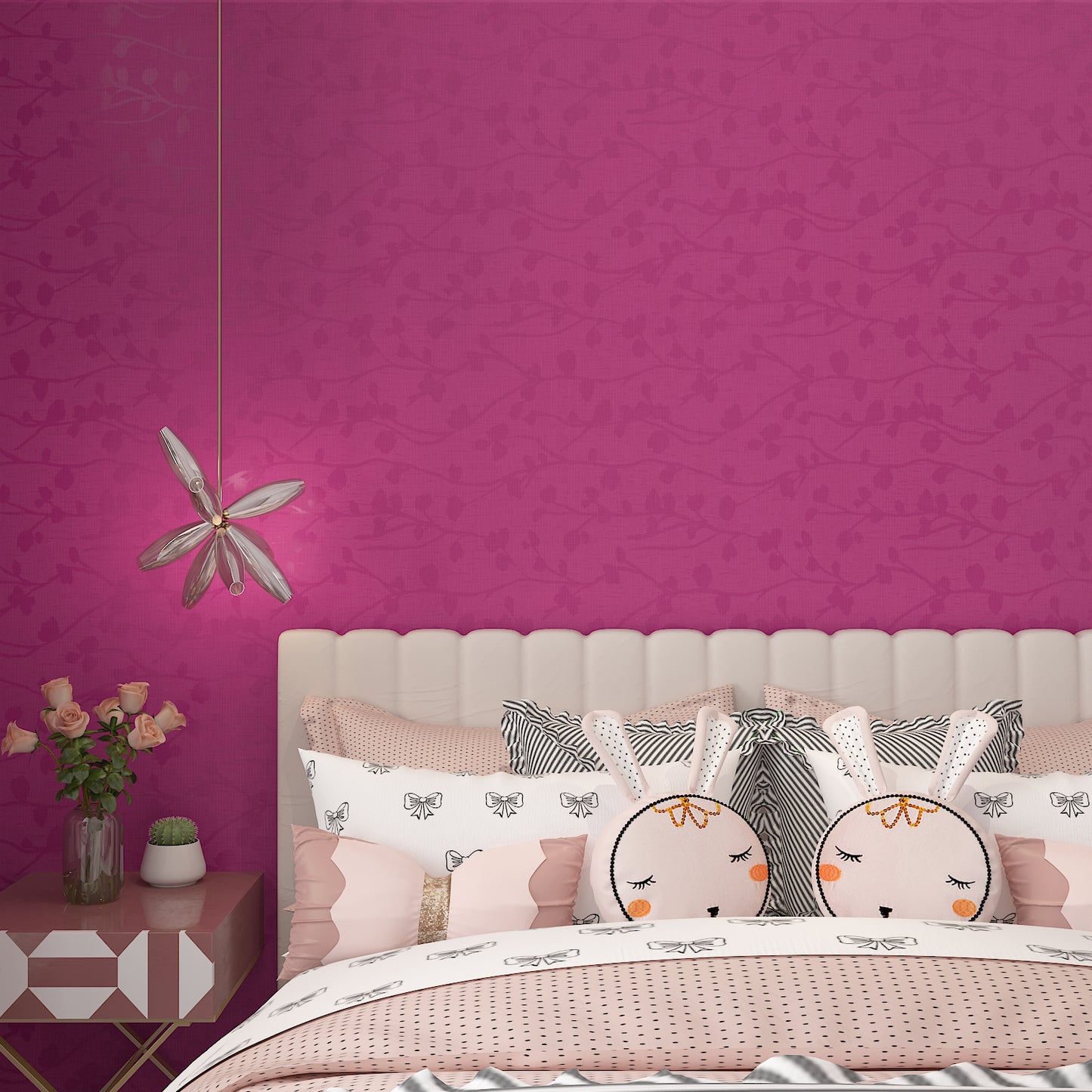 Hot Pink Silk Embossed Wallpaper