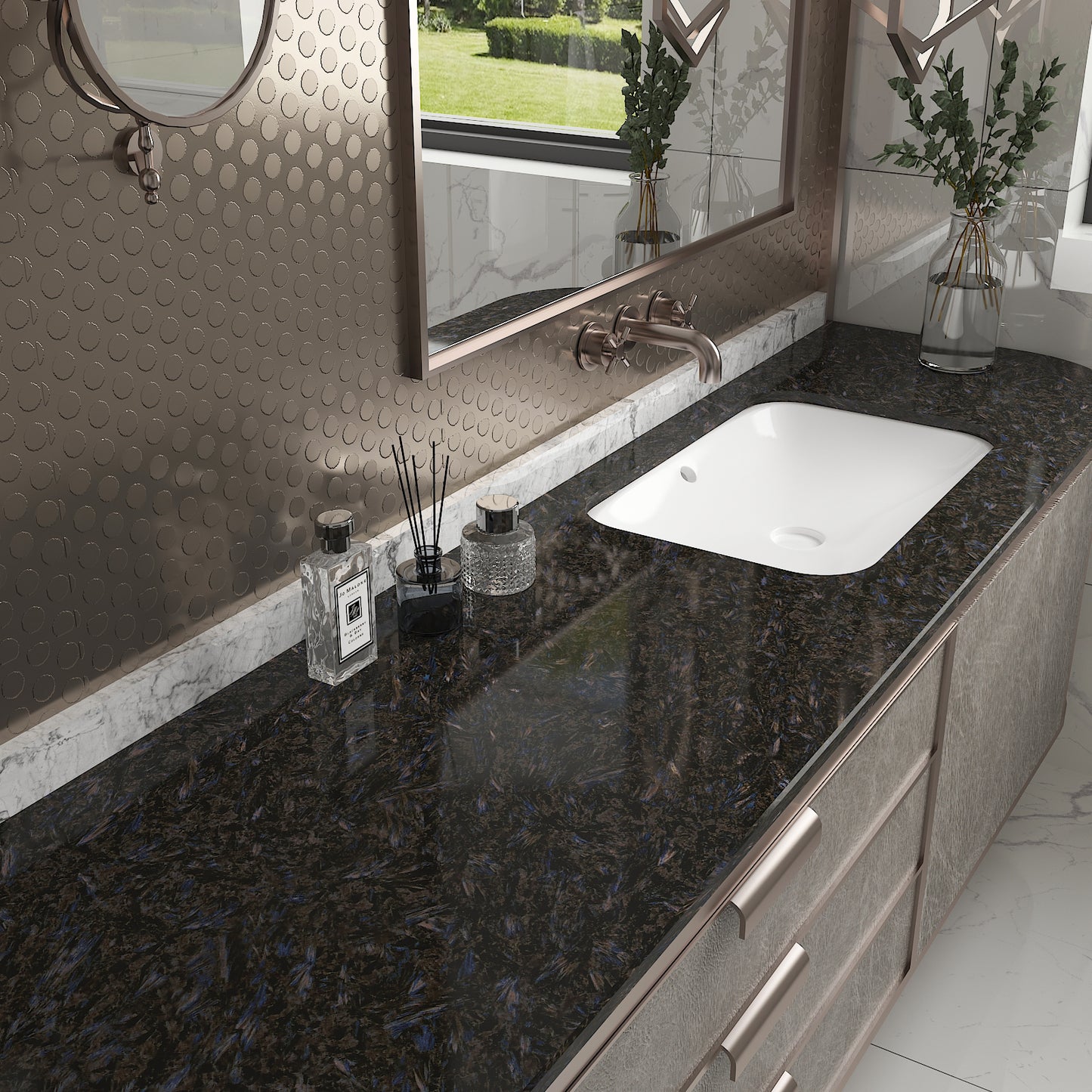 Glossy Black Blue Marble Contact Paper