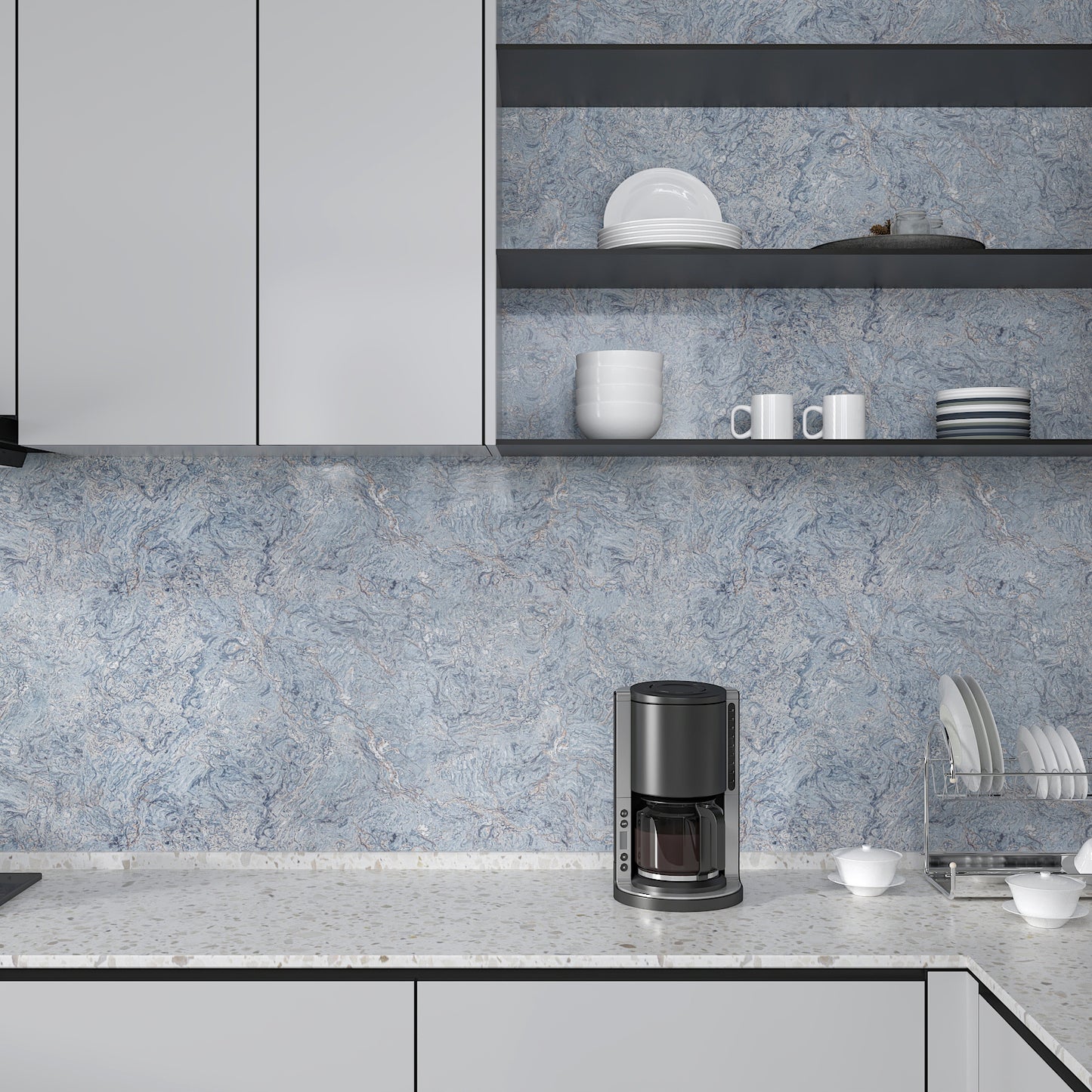 Glossy Blue Marble Peel and Stick Contact Paper